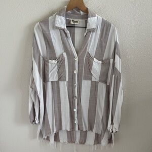 Show me Your Mumu Johns Button Down Striped White Gray Medium